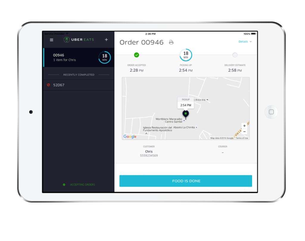 A Restaurant Dashboard showing one active order.